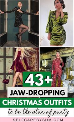 christmas outfits for women with text overlay that reads 43 jaw - dropping christmas outfits to the start of post