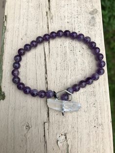 Amethyst beads to support the crown chakra.  Clear quartz toggle bead for overall balance.  Hexagon ring to secure toggle bead. Amethyst Beaded Bracelet, Amethyst Bracelet Beads, Hexagon Ring, Women's Jewelry And Accessories, Amethyst Beads, Crown Chakra, Clear Quartz, Beaded Bracelet, Chakra