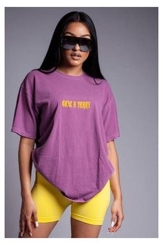 Yellow Biker Shorts, Rockstar Clothes, Medi Dress, Gym Shorts Outfit, Comfy Summer Outfits, Biker Shorts Outfit, Neon Outfits, Purple Outfits, Shorts Outfit