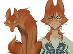 a drawing of a cat and a fox