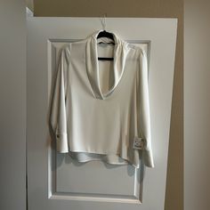 Nwt Zara Blouse. Elegant V-neck Shirt For Brunch, Elegant White Long Sleeve Top For Fall, White Long Sleeve Top For Work, White Long Sleeve Top For Workwear, Elegant White Long Sleeve Top For Spring, Elegant Long Sleeve Top For Spring Workwear, Elegant Shirt For Fall Brunch, Zara Long Sleeve Top For Office, Elegant Long Sleeve Blouse For Day Out