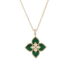 18K Yellow Gold Small Malachite and Diamond Necklace