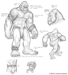 an image of a drawing of a gorilla with different facial expressions and body parts, including the