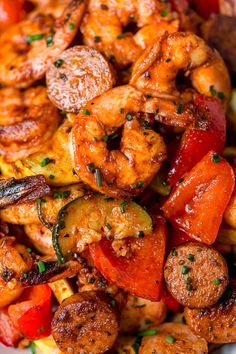 shrimp and vegetable stir fry on a plate