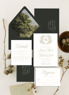 an image of wedding stationery with trees in the background