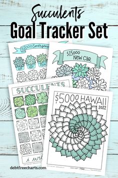 the printable goal tracker set is shown in three different colors