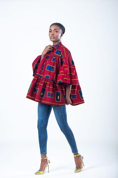 African Grandma Fashion, Short Flare Dress, Ankara Blouse, African Tops, African Print Dress Ankara, African Fashion Designers