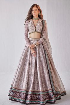 Buy Grey Dupion Embroidered Hand Sequin And Badla Bridal Lehenga Set For Women by Cedar & Pine Online at Aza Fashions in US