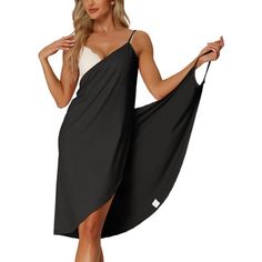 cheibear Women's Cover Ups Beach Seaside Summer Backless Spaghetti Strap Dress Sarongs Wrap Black XX-Large Women's Cover Ups, Cover Ups Beach, Sarong Swimsuit Cover, Beach Wrap Skirt, Rest Time, Sarong Wrap, One Piece Clothing, Overbust Corset, Coverup Skirt