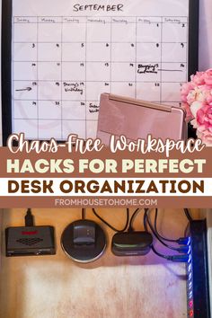 Chaos free workspace hacks for desk organization ideas. Home Easy Diy, Rose Gold Ipad, Rose Gold Office, Diy Organizing