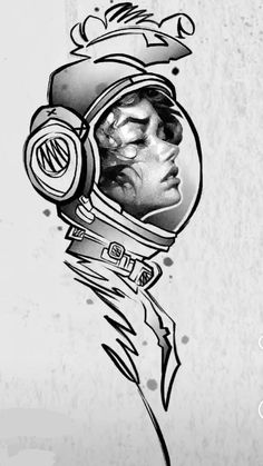 a drawing of an astronaut with headphones on