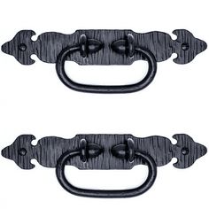 two black metal handles on white background