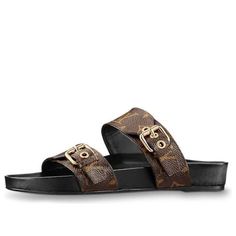 (WMNS) LOUIS VUITTON Bom Dia Flat Mules 'Brown Logo Monogram' 1A3R5G Louis Vuitton Flats, Brown Logo, Browning Logo, Flat Mules, S Monogram, Monogram Logo, Louis Vuitton, Monogram, ? Logo