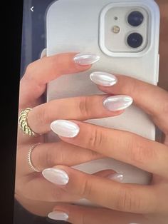 Light White Nails With Design, Senior Photos Nails, Hoco Toenails, Neutral Homecoming Nails, Plain Hoco Nails, Nails For A Formal Event, Nail Ideas Pale Skin, Ring Ceremony Nails, Short Hoco Nails