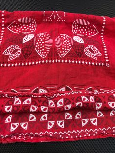 "Vintage 1950's Fast Color RN 15234 red and white bandana. Well worn and lightweight cotton bandana. Fast Color small print. Three finished edges, one selvedge. Perfect fade and wear. A more unusual design and the black has faded quite a bit. Good condition, no major issues. Measured flat: 16\" x 19\"" Vintage Bandana With Bandana Print For Summer, Traditional Cotton Bandana, Red Cotton Bohemian Bandana, Red Bohemian Cotton Bandana, Retro Bandana With Bandana Print For Festivals, Traditional White Cotton Bandana, Traditional White Bandana With Bandana Print, White Bandana, Bellingham Wa