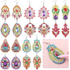 PRICES MAY VARY. What You Will Get: you will receive 10 pairs of drop earrings, 1 bag of rhinestones, 1 diamond pen, 1 tray and 1 clay glue, abundant in quantity, which are sufficient to meet your use, replacement and sharing needs Compact and Portable: the diamond painting earrings kit is about 2.17 x 1.18 inches/ 5.5 x 3 cm, compact and portable, convenient for you to carry and store, not taking up much space and making you stand out in the crowd Reliable Material: the diamond painting earring Painting Earrings, Felted Earrings, Diamond Jewelry Earrings, Earring Kit, Diamond Pen, Jewelry Making Earrings, Diy Earring, Glitter Art, Art Earrings