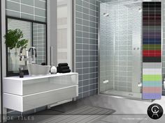 an image of a bathroom setting with color samples on the shower wall and sink area