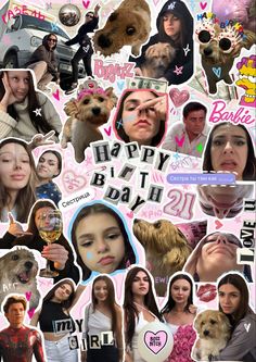 a collage of people and animals with the words happy birthday