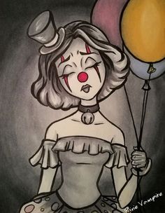 a drawing of a clown holding a balloon