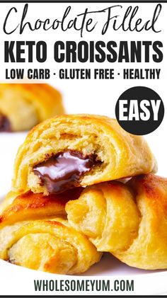 Keto Croissant Recipe (Chocolate Filling) Keto Pastries Recipes, Healthy Croissant Recipe, Healthy Croissant, Keto Pastries, Low Carb Puff Pastry