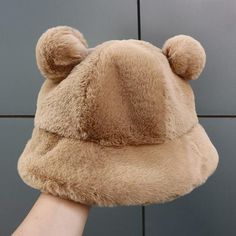 Winter Bucket Hat, Fur Bucket, Fur Bucket Hat, Bucket Hat Design, Leopard Print Fabric, Bear Hat, Kawaii Plush, Bear Ears, Faux Fur Fabric