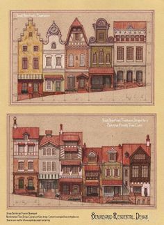 two drawings of buildings in different stages of construction