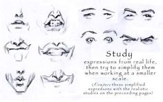 a drawing of various facial expressions and the words study