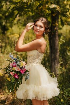 Yellow Appliques Tiered Short Tulle Dress Short Tulle Dress, Ruffle Short Dress, Tulle Dress Short, Tulle Material, Winter Formal Dresses, Junior Prom Dresses, Girly Dresses, A Line Shorts, Short Prom Dress