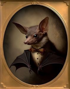 a painting of a bat wearing a suit and bow tie