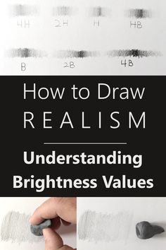 the words how to draw realism are shown in black and white