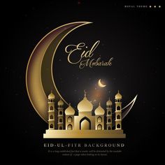 eid - ul - fitr background with the moon and mosque in arabic style