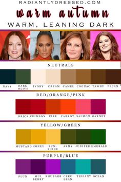 All About Warm Autumn: Explore the 12 Seasons at Radiantly Dressed Warm Autumn Color Palette, Warm Fall Outfits, Autumn Color Palette, Warm Skin Tone