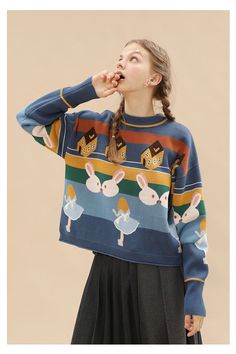 Sweet House Bunny Embroidery Funny Sweater Quirky Knitwear, Weirdcore Outfits, Alice In Wonderland Outfit, House Bunny, Fluffy Jumper, Sweet House, Bunny Embroidery, Fashion Vibes, Funny Sweaters