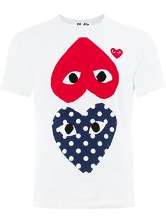 white cotton logo print to the front logo patch at the chest crew neck short sleeves straight hem Comme Des Garcons Logo, Play Hearts, Heart With Eyes, Eye Logo, Play Comme Des Garcons, Hearts Print, Comme Des Garcons Play, Heart Logo, Des Garcons