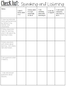 a printable checklist for speaking and listening with the words, i can't tell