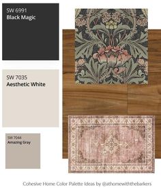 the color scheme for an area rug is shown in black, white, and grey