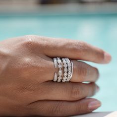 Stacking the diamond marquise ring from Alexandra marks jewelry Marquise Eternity Band, Circle Diamond Rings, Gold Circle Ring, White Gold Diamond Band, Simple Wedding Bands, Marquise Shape Diamond, Claw Ring, Jewel Wedding, Gold Diamond Band