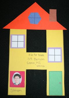 a house made out of construction paper with pictures on the front and sides, which reads it is for those 3 / 4 benson green mte