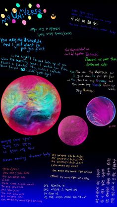 an image of three different planets on a black background with writing in chinese and english