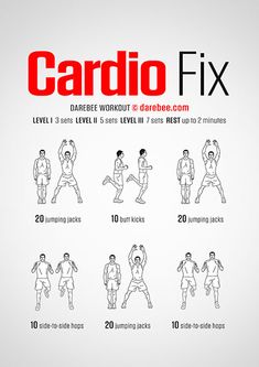 the cardio fix workout poster shows how to do it in 10 minutes or less