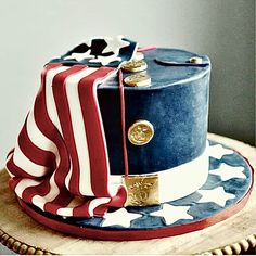 a patriotic cake with stars and stripes on it