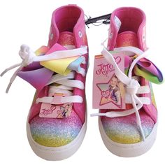 Jojo Siwa Girls Size 2 Lace Up Sneakers Pink Rainbow Glitter Pink Sneakers With Glitter Print For Spring, Trendy Pink Sneakers With Glitter Print, Sneakers Pink, Glitter Girl, Rainbow Glitter, Pink Rainbow, Jojo Siwa, Lace Up Sneakers, Kids Shoes