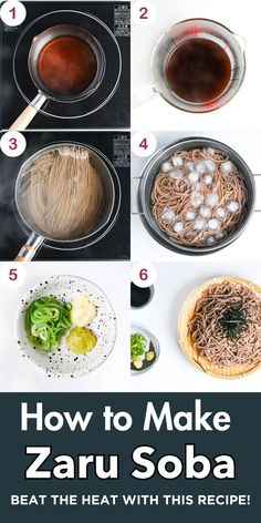 Step-by-step guide to making zaru soba, including preparing dipping sauce, cooking soba, chilling with ice, and serving with toppings. Japanese Cold Soba Noodle Recipe, Zaru Soba Recipe, Cold Soba Noodle Recipe, Cold Buckwheat Noodles, Soba Noodle Recipe, Homemade Dipping Sauce, Zaru Soba, Soba Noodles Recipe, Cold Soba