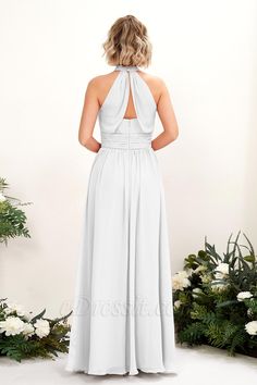 Bridesmaid Dress A-line Chiffon Halter Floor Length Sleeveless Wedding Party Dress,White Beaded Chiffon Dress, Maternity Bridesmaid Dresses, Sage Green Bridesmaid Dress, Robes D'occasion, Princess Silhouette, Prom Season, Flowing Fabric, Chiffon Collection, Green Bridesmaid