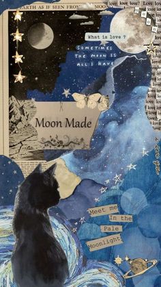 an altered collage with a cat and moon