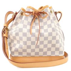 Loius Vuitton Noe Bb Damier Azur Shoulder Bag Size: 9 X 6 X 10 Elegant Coated Canvas Bucket Bag For Errands, White Monogram Canvas Bag With Adjustable Strap, Louis Vuitton Bags, Louis Vuitton Bag, Color White, Louis Vuitton, Bag Lady, Shoulder Bag, 10 Things