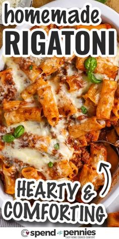 homemade rigatoni with hearty and comforting sauce