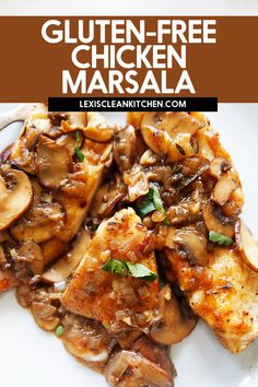 Chicken Marsala on a plate with mushrooms and herbs. Dairy Free Chicken Marsala Recipe, Whole 30 Chicken Marsala, Gluten Free Marsala Sauce, Gluten Free Chicken Marsala, Chicken Recipes Without Dairy, Gluten Free Dairy Free Chicken Recipes, Chicken Marsala Dairy Free, Gluten Free Chicken Marsala Recipe, Chicken Breast Recipes Gluten Free