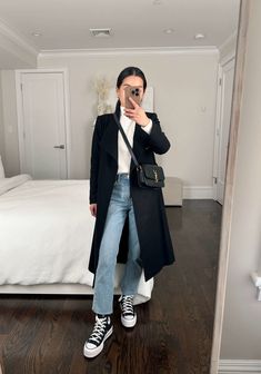 Platform Converse Lift Sneakers Review + How to Style Straight Jeans Outfits, Capsule Wardrobe Ideas, Black Coat Outfit