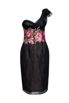 Stand out in style with the Marchesa black one-shoulder floral embroidered dress. This special occasion-ready dress features stunning floral embroidery on a black one-shoulder design. Complete the look with a pink jewel clutch and strappy heels for a glam and unique ensemble. Size 8 Mad in USA Shell 100% Nylon Top 100% Rayon Lining 100% Silk Invisible zipper back Beige mesh back Ruffled one-shoulder Boning in bodice Embroidered floral print Bust 30" Waist 29" Shoulder to hem 44" Shoulder Bones, Pink Jewels, Floral Embroidered Dress, Size 8 Dress, Marchesa, Shoulder Design, Strappy Heels, Invisible Zipper, Embroidered Dress